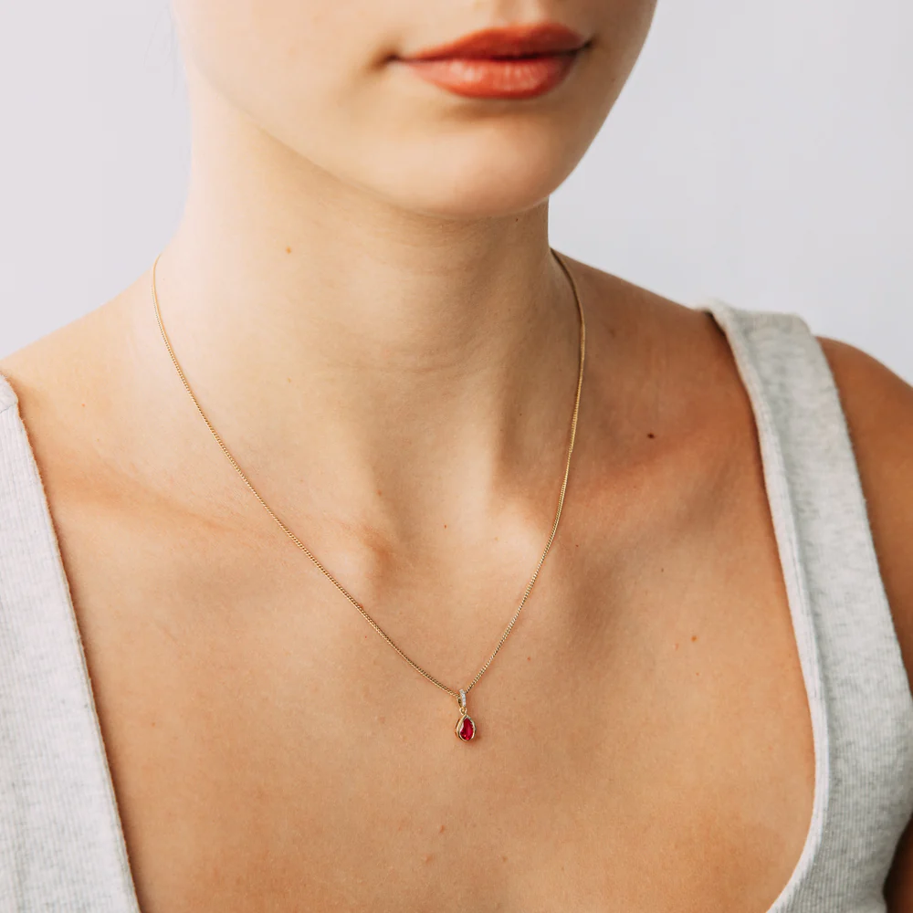 Created Ruby and Diamond Pendant in 9ct Yellow Gold - Image 3