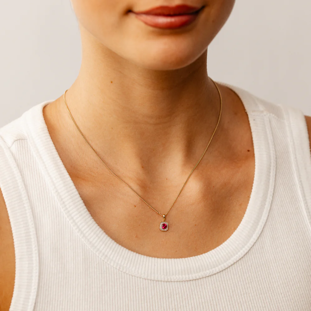 Created Ruby and Diamond Pendant in 9ct Yellow Gold - Image 2