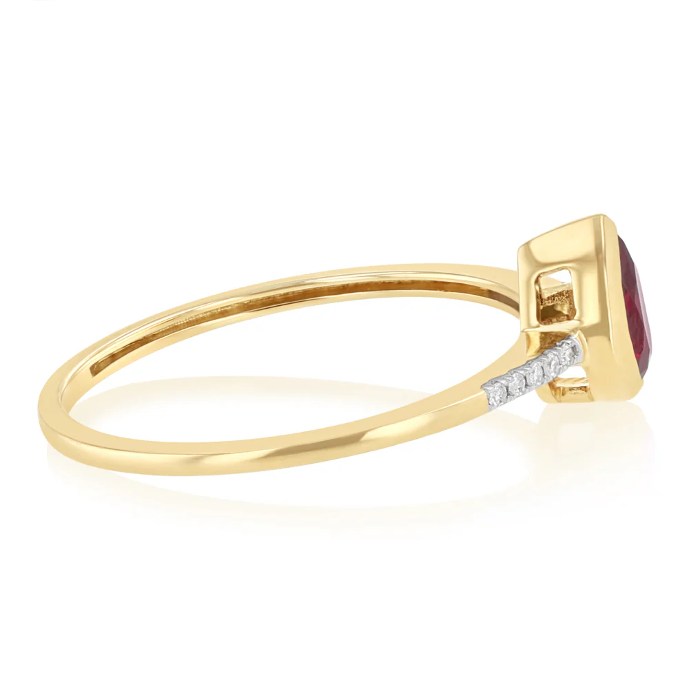 Created Ruby and Diamond Ring in 9ct Yellow Gold - Image 2