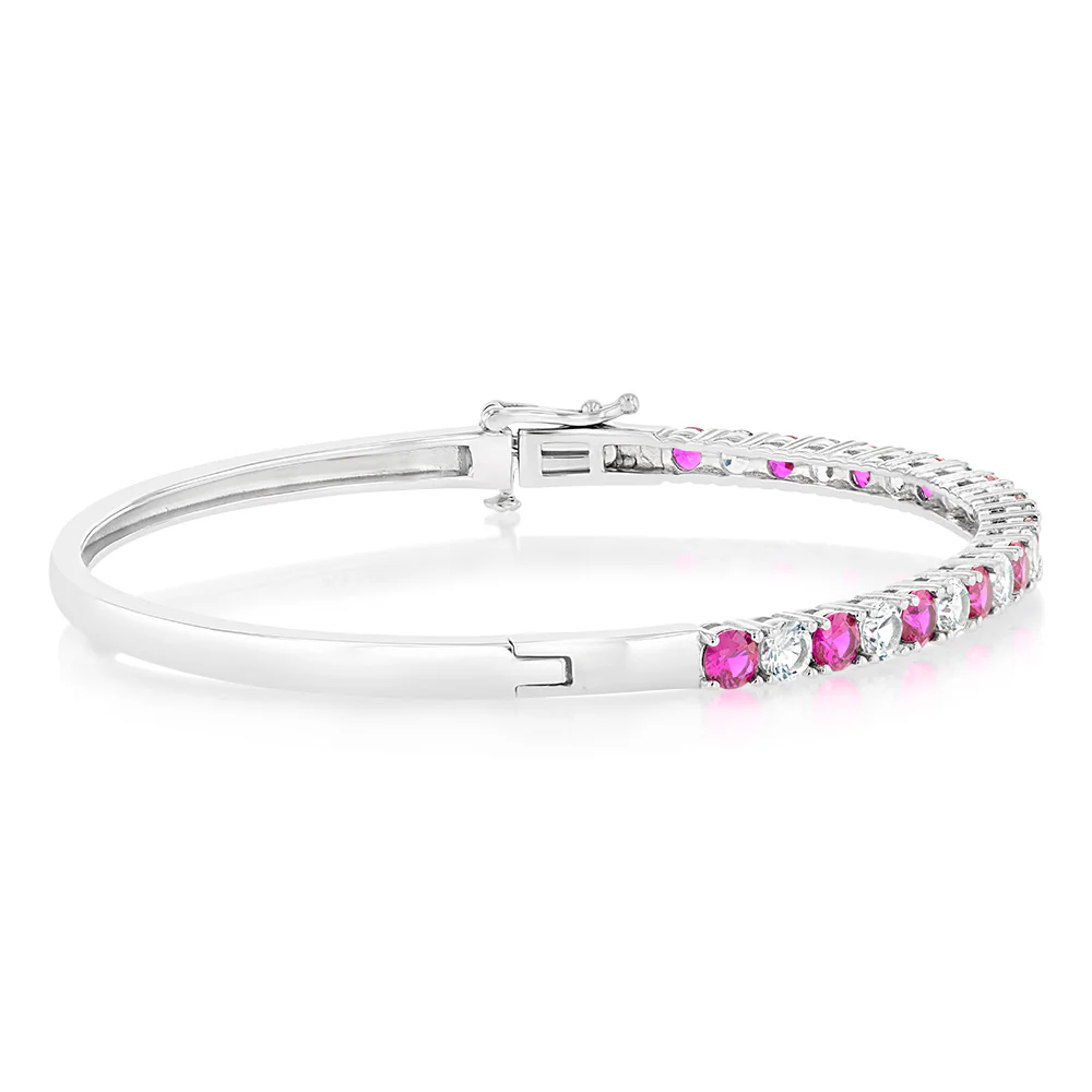 Created Ruby & Created White Sapphire Bangle Sterling Silver - Image 2