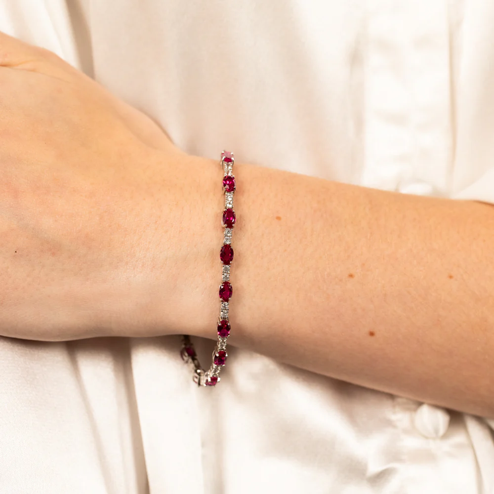 Created Ruby & Cubic Zirconia Bracelet Set in Sterling Silver - Image 3