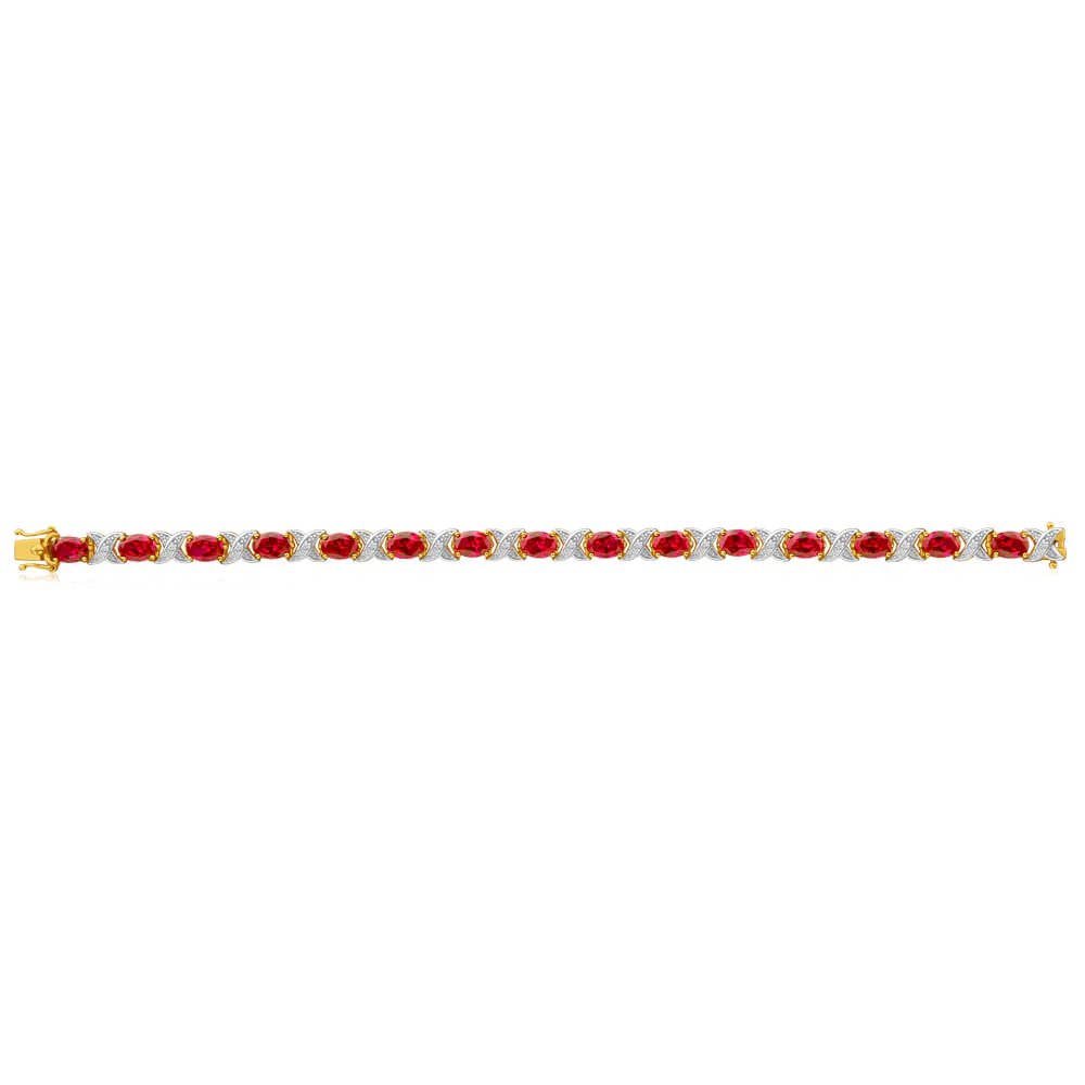 Created Ruby & Diamond 19cm Hugs & Kisses Bracelet in 9ct Yellow Gold - Image 2