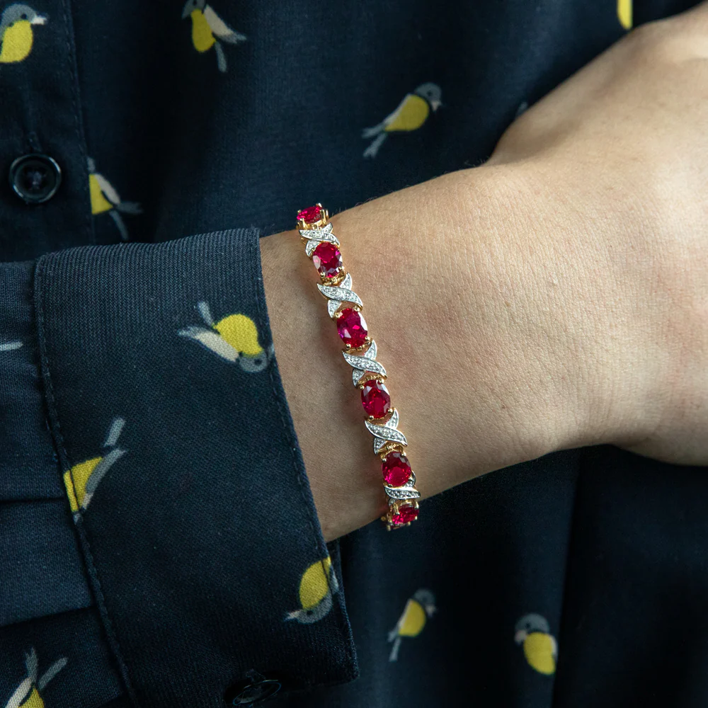Created Ruby & Diamond 19cm Hugs & Kisses Bracelet in 9ct Yellow Gold - Image 3