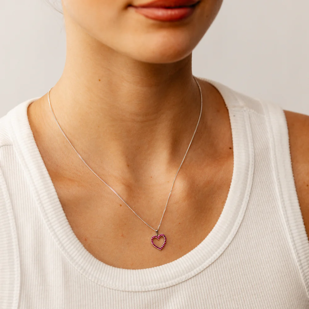 Created Ruby Open Heart Pendant in 9ct White Gold - Image 3