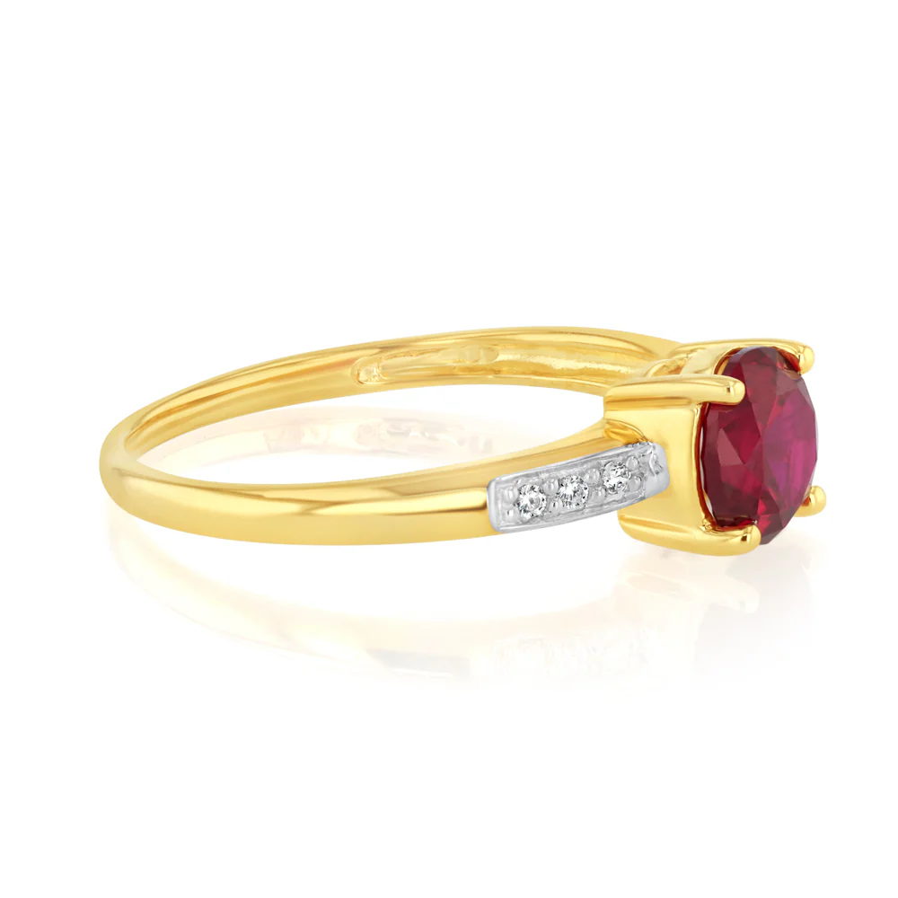 Created Ruby & Zirconia Ring in 9ct Yellow Gold - Image 2