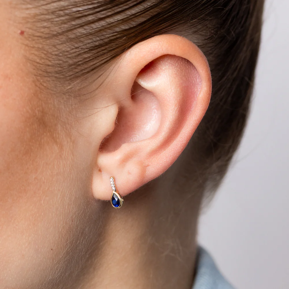 Created Sapphire and Diamond Drop Earrings in 9ct Yellow Gold - Image 2
