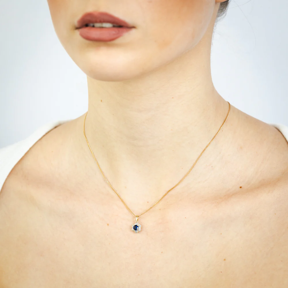 Created Sapphire and Diamond Pendant in 9ct Yellow Gold - Image 2