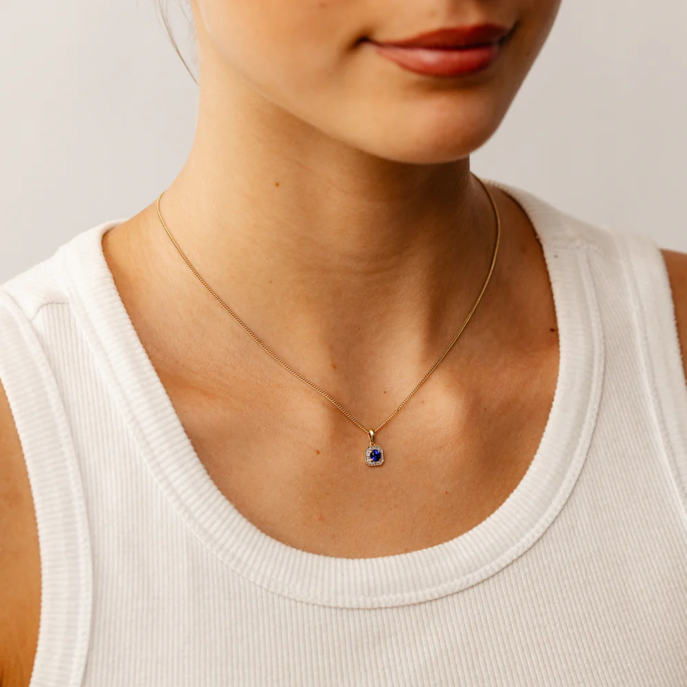 Created Sapphire and Diamond Pendant in 9ct Yellow Gold - Image 2