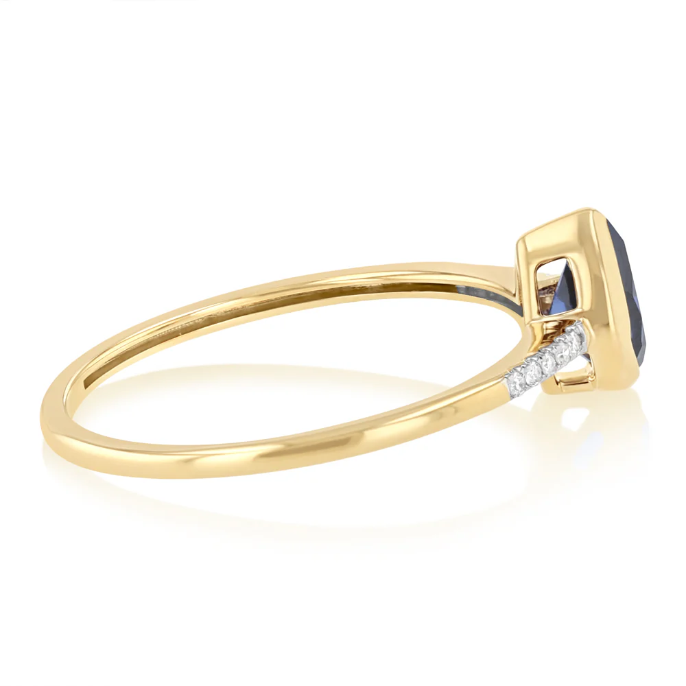 Created Sapphire and Diamond Ring in 9ct Yellow Gold - Image 2