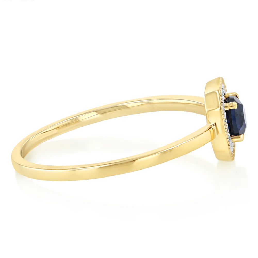 Created Sapphire and Diamond Ring in 9ct Yellow Gold - Image 2