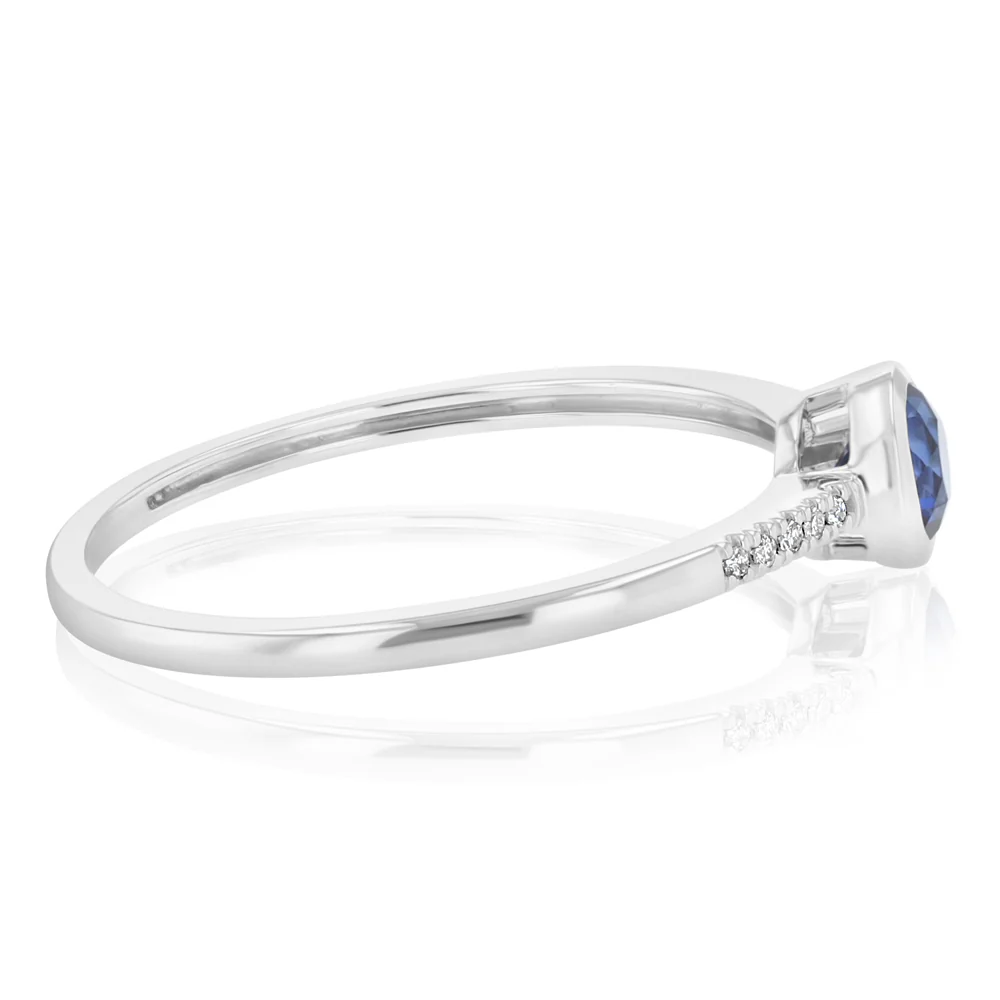 Created Sapphire and Diamond Ring in Sterling Silver - Image 2