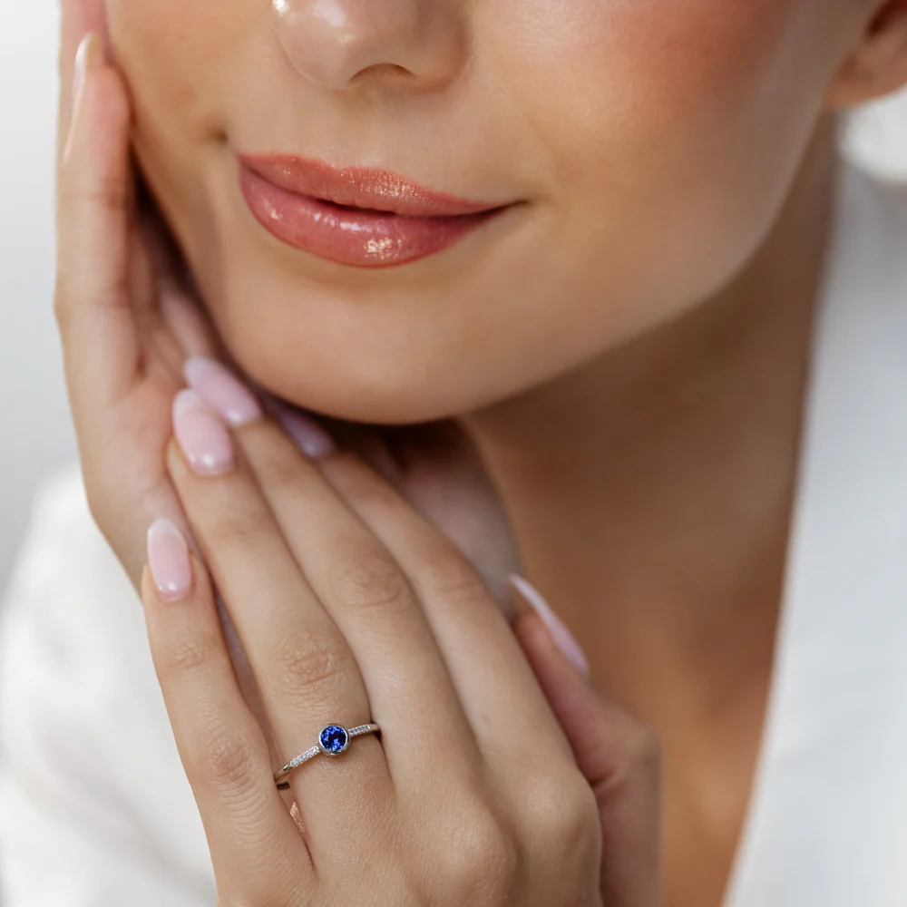 Created Sapphire and Diamond Ring in Sterling Silver - Image 4