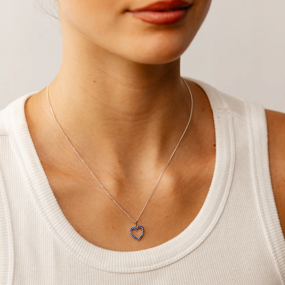 Created Sapphire Open Heart Pendant in 9ct White Gold - Image 3