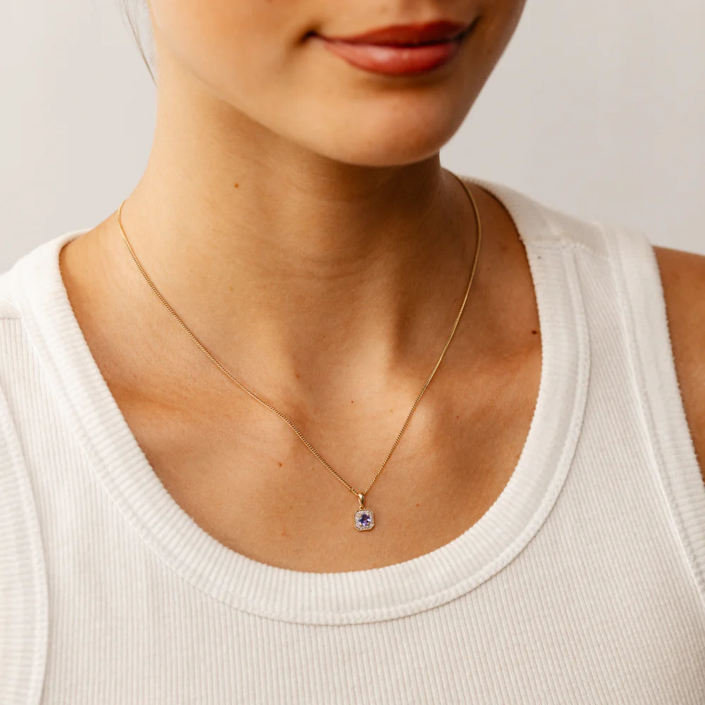 Created Tanzanite and Diamond Pendant in 9ct Yellow Gold - Image 2