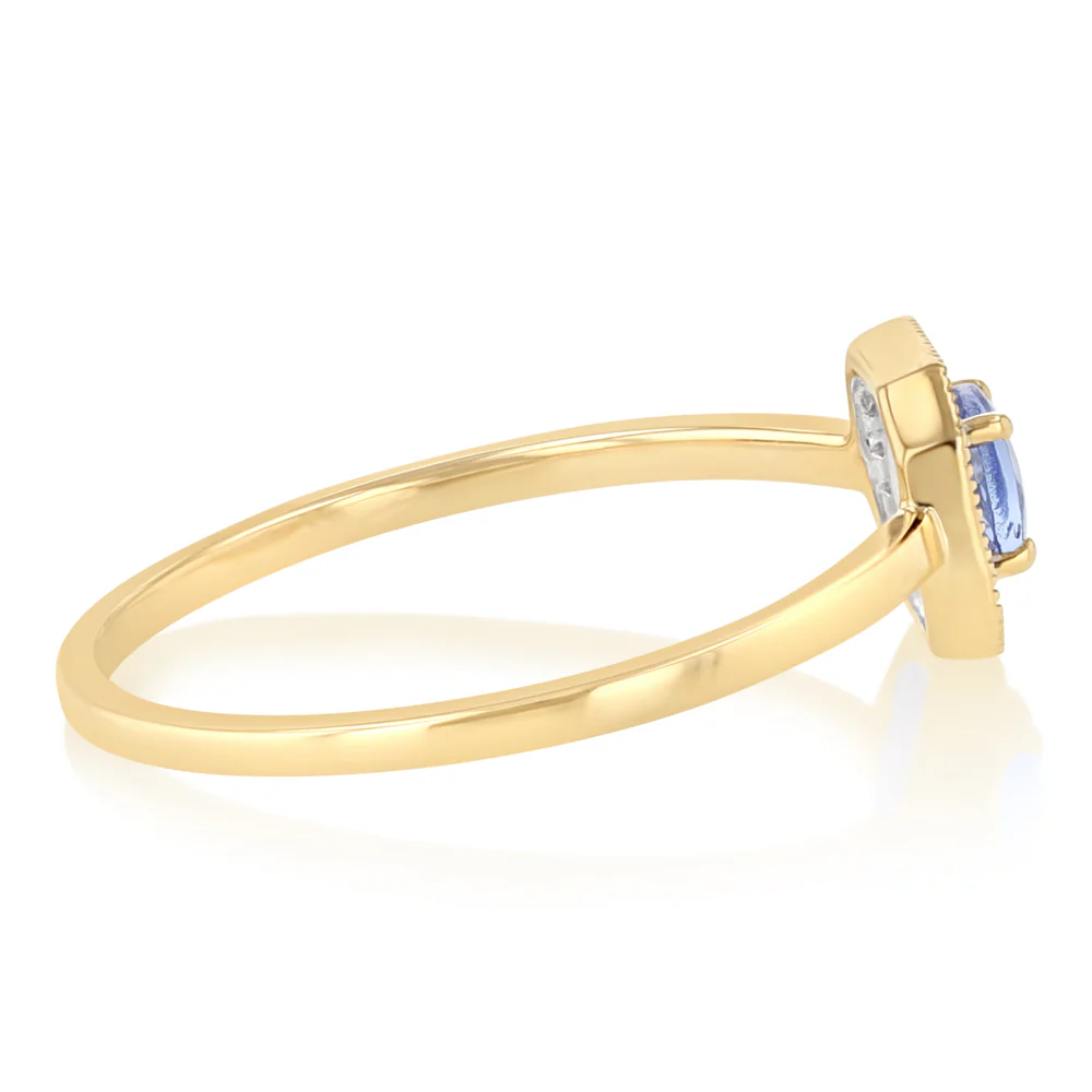 Created Tanzanite and Diamond Ring in 9ct Yellow Gold - Image 2