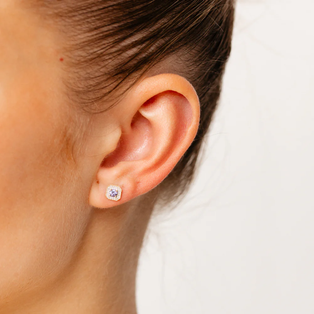 Created Tanzanite and Diamond Stud Earrings in 9ct Yellow Gold - Image 2