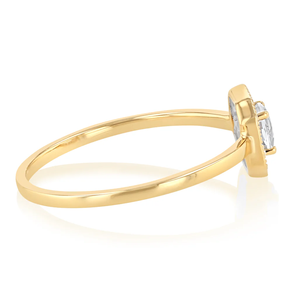 Created White Topaz and Diamond Ring in 9ct Yellow Gold - Image 2