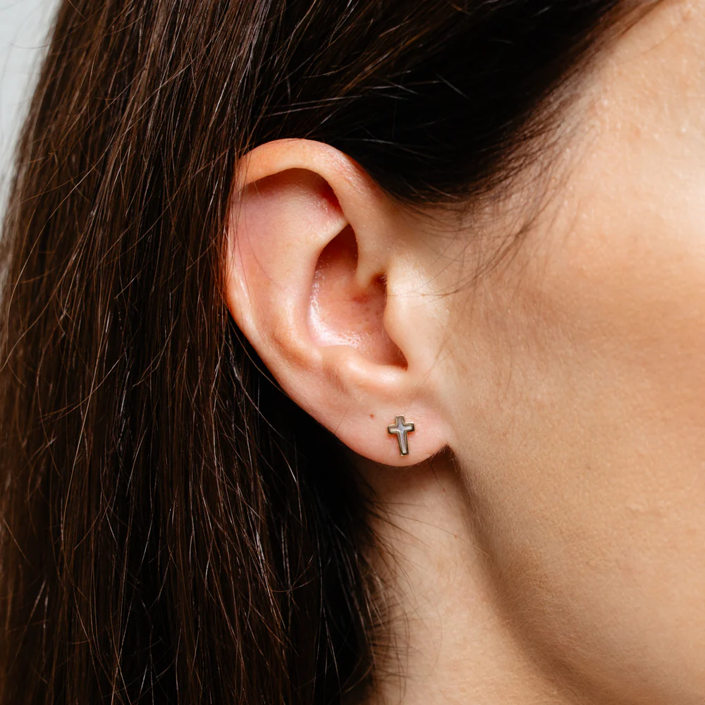 Cross Stud Earrings in 9ct Yellow Gold - Image 2