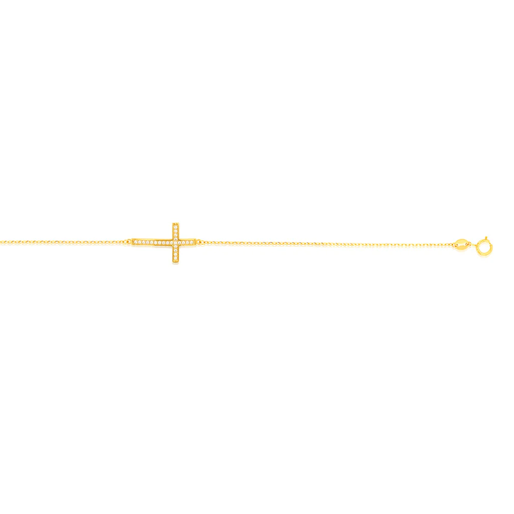Cubic Zirconia 18.4cm Cross Bracelet in 9ct Yellow Gold - Image 2