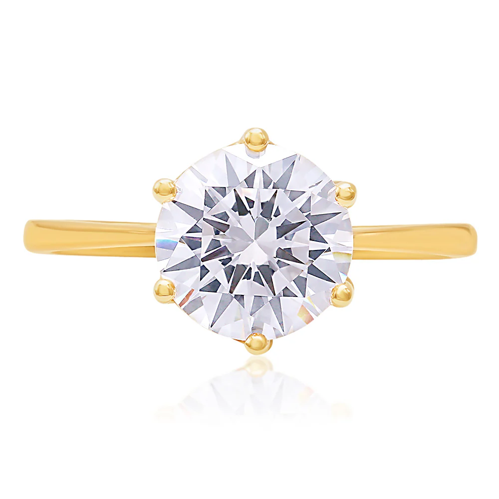 Cubic Zirconia 6 Claw Solitaire Ring in 9ct Yellow Gold - Image 3