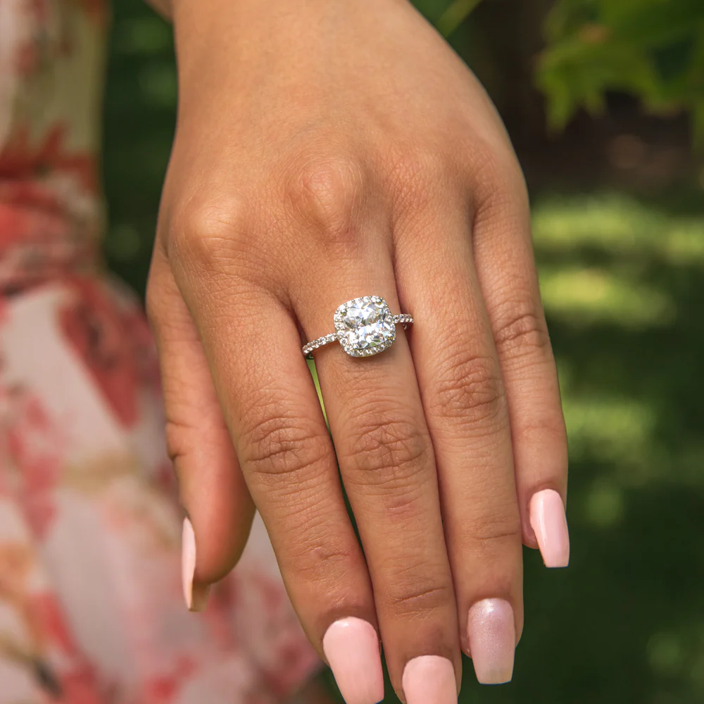 Cubic Zirconia Cushion Cut Halo Ring in 9ct White Gold - Image 2
