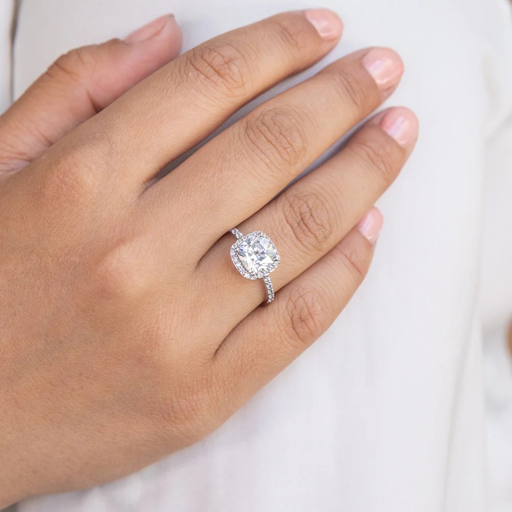 Cubic Zirconia Cushion Cut Halo Ring in 9ct White Gold - Image 3