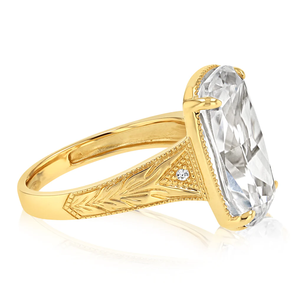 Cubic Zirconia Elongated Cushion Cut Ring in 9ct Yellow Gold - Image 2