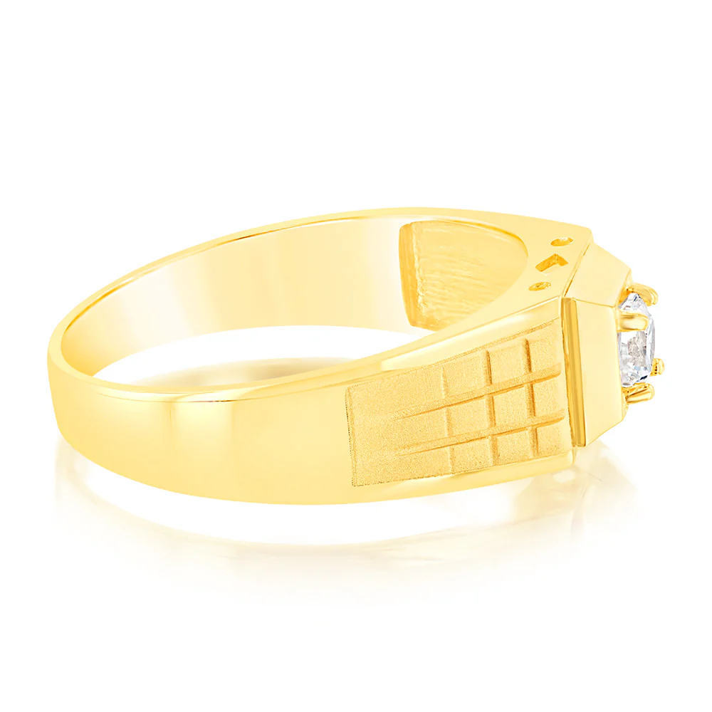 Cubic Zirconia Gents Ring in 9ct Yellow Gold - Image 2
