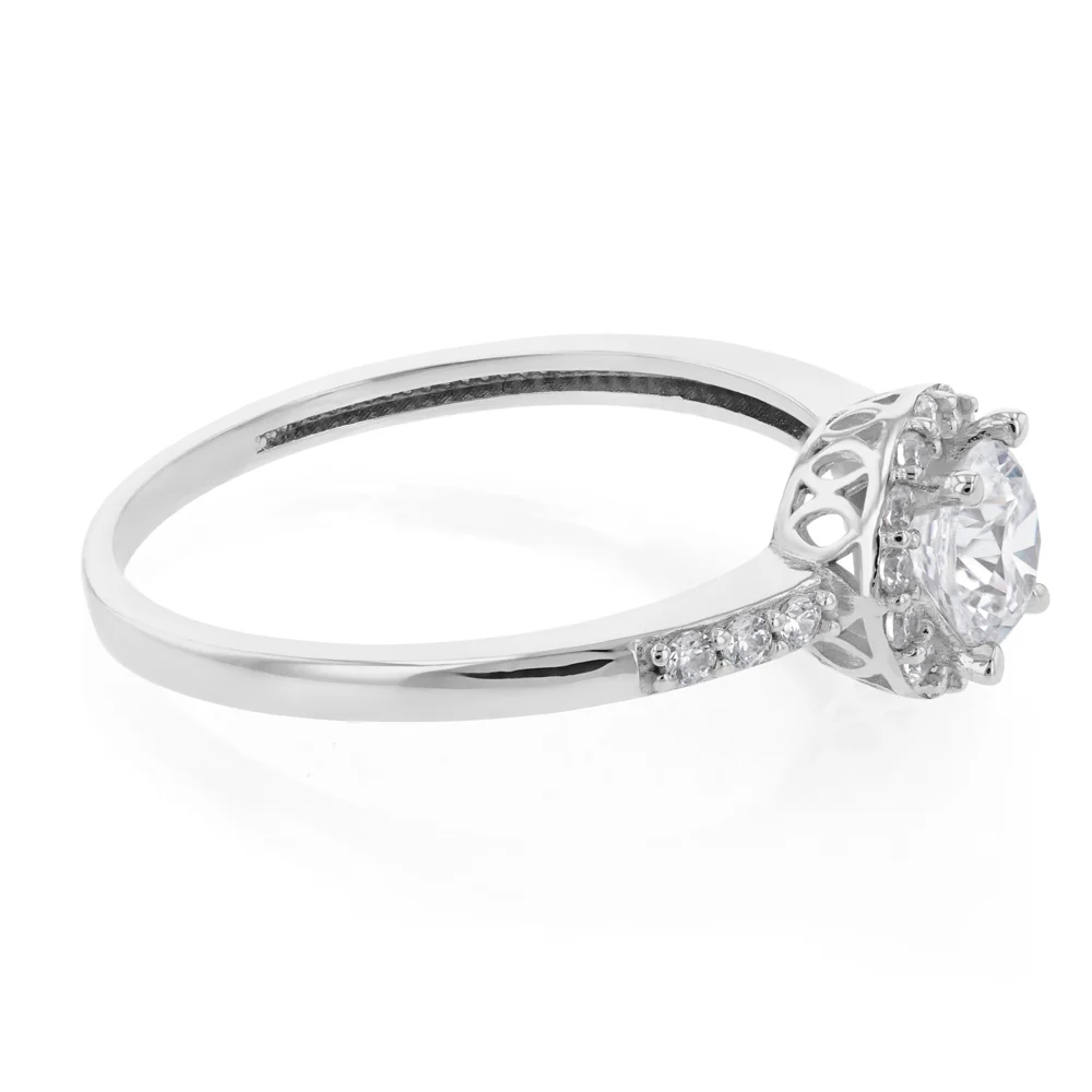 Cubic Zirconia Halo Ring in 9ct White Gold - Image 2