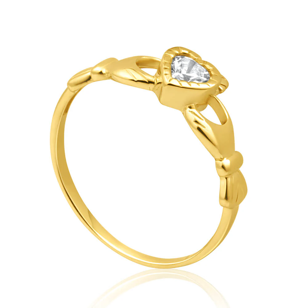 Cubic Zirconia Heart Claddagh Ring in 9ct Yellow Gold - Image 2