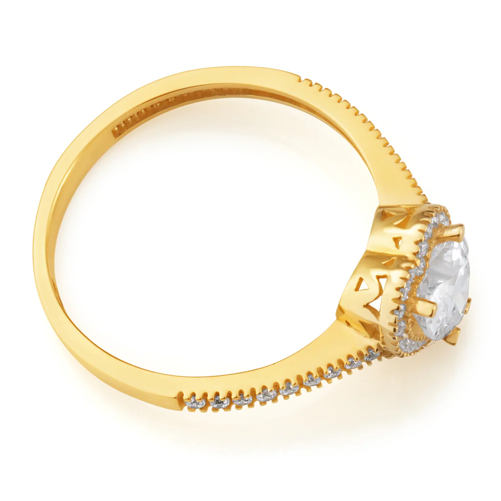 Cubic Zirconia Heart Ring in 9ct Yellow Gold - Image 2