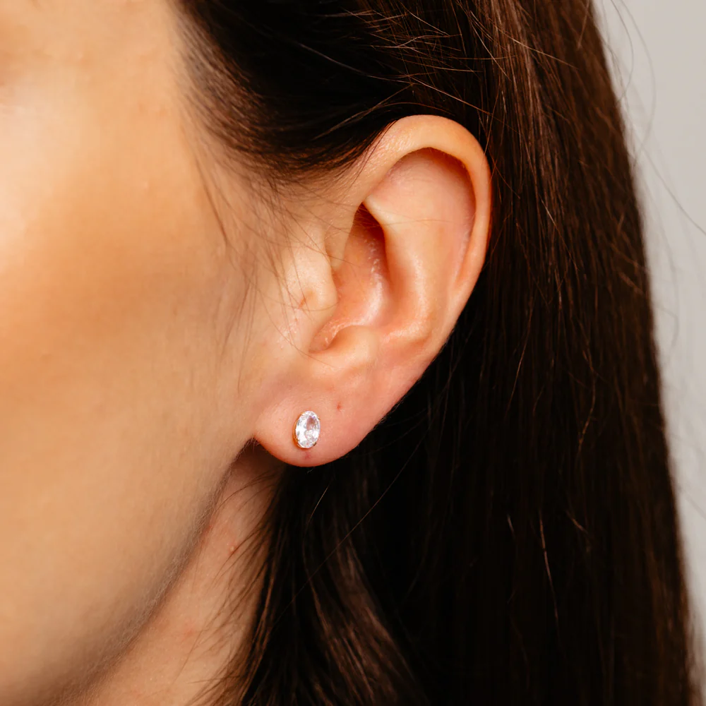 Cubic Zirconia Oval Stud Earrings in 9ct Yellow Gold - Image 2