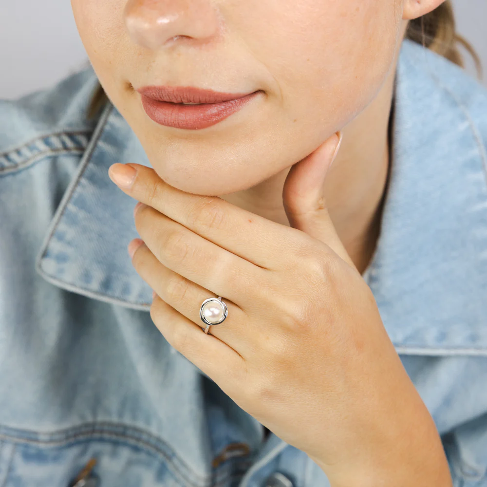 Cultured Pearl and Diamond Ring in Sterling Silver - Image 3