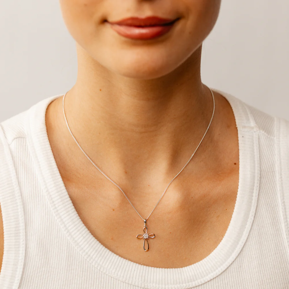 Diamond Cross Pendant in 9ct White and Rose Gold - Image 2