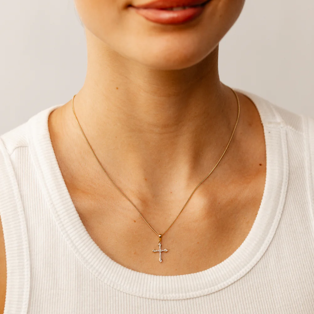 Diamond Cross Pendant in 9ct Yellow Gold - Image 2