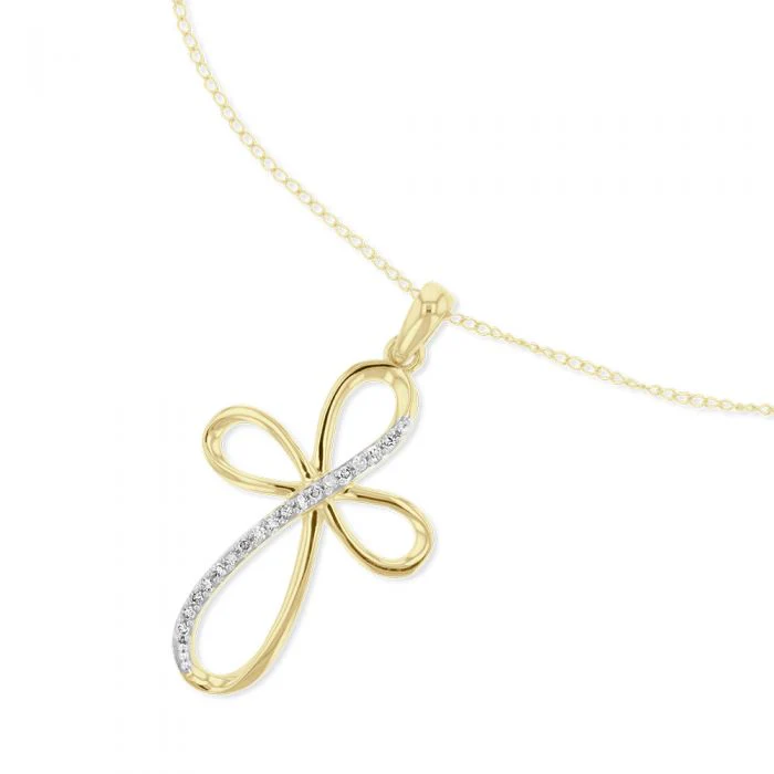 Diamond Cross Pendant on Chain in 9ct Gold - Image 2