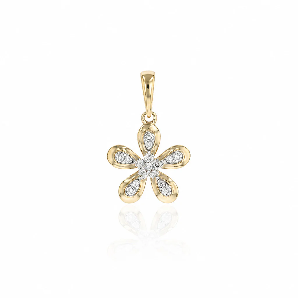 Diamond Flower Pendant in 9ct Yellow Gold - Image 2