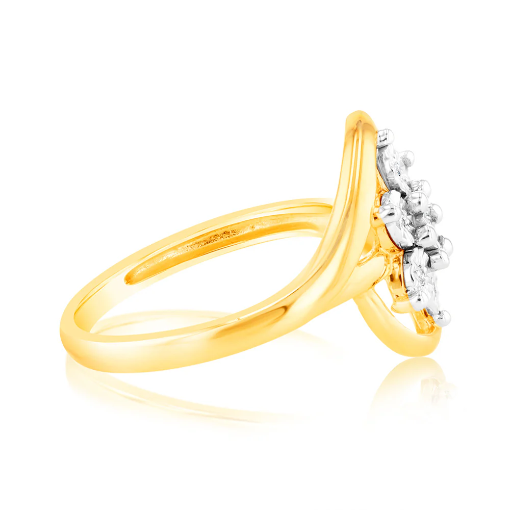 Diamond Flower Ring in 9ct Yellow & White Gold - Image 2