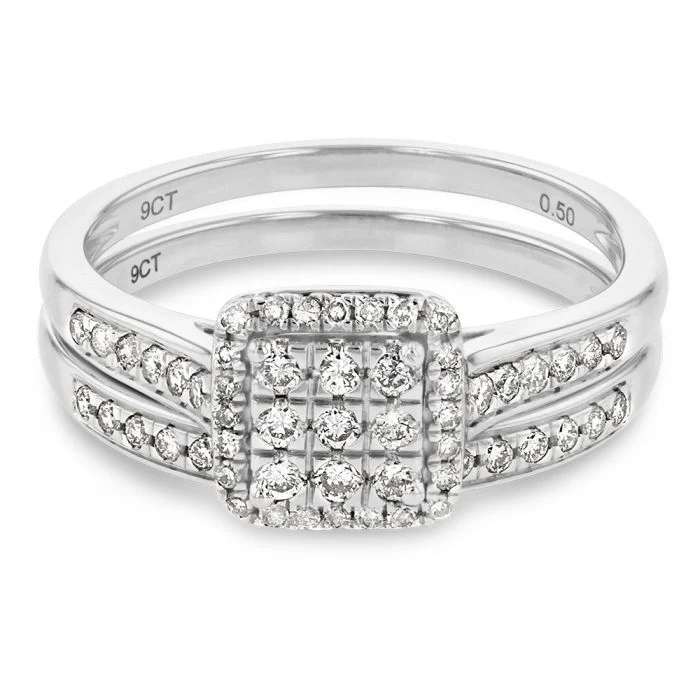 Diamond Halo Wedding Ring Set in 9ct White Gold - Image 2