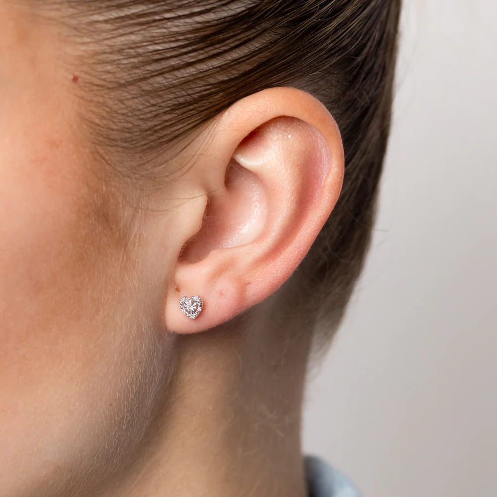 Diamond Heart Stud Earrings in 9ct Yellow Gold - Image 2