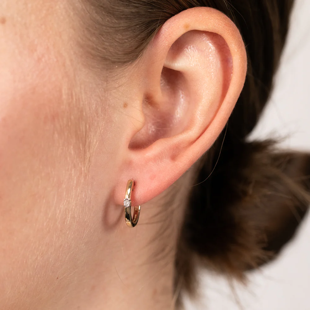 Diamond Hoop Earrings in Gold Plated Silver - Image 2