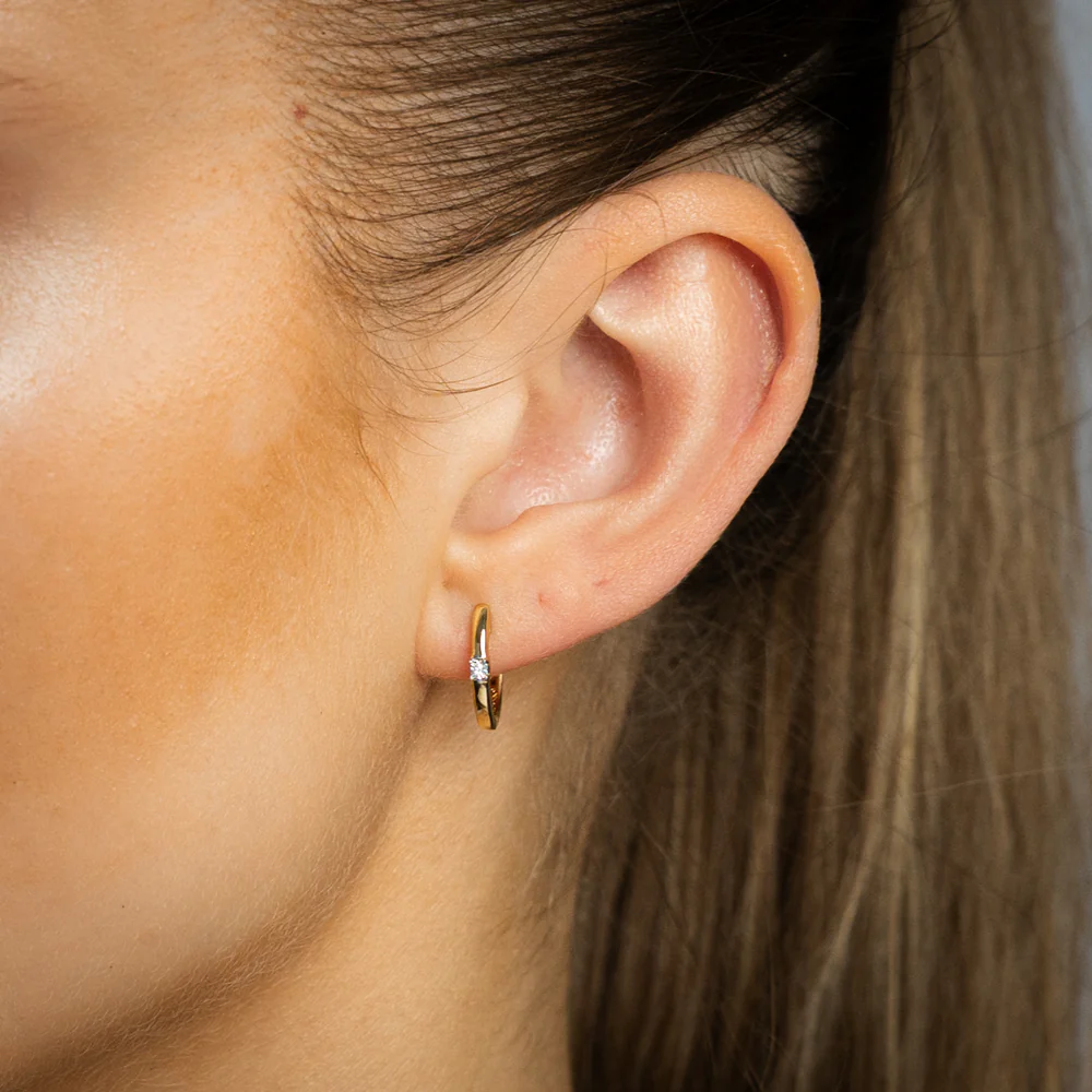 Diamond Hoop Earrings in Gold Plated Silver - Image 2