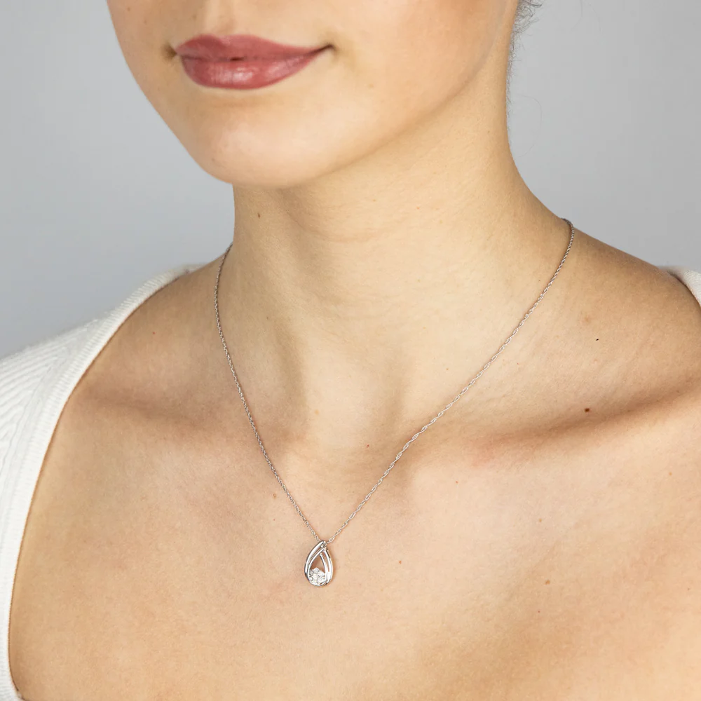 Diamond Pear Shaped Pendant and Earring Set in Sterling Silver on 45cm Chain - Image 2