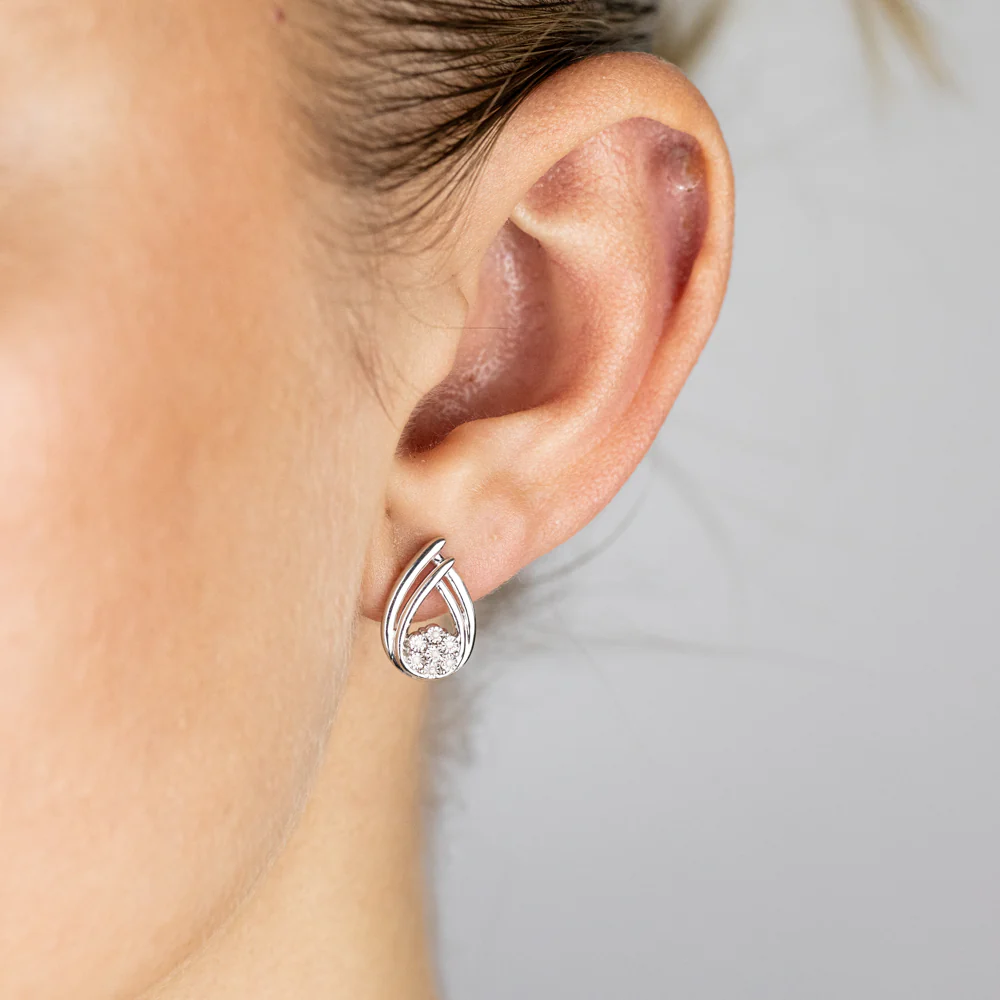 Diamond Pear Shaped Pendant and Earring Set in Sterling Silver on 45cm Chain - Image 3