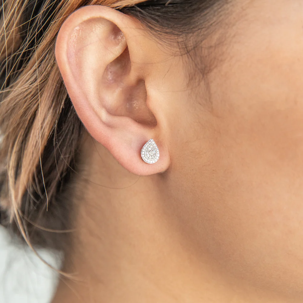 Diamond Pear Shaped Studs with 22 Diamonds in Sterling Silver - Image 2