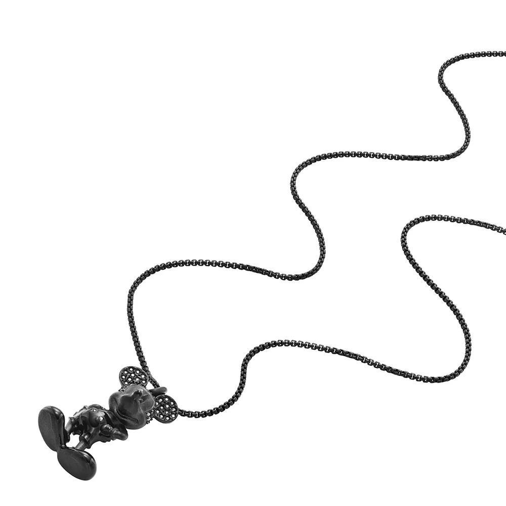 Disney Mickey Mouse Black Plated Stainless Steel 3D Pendant on Chain 100th Disney Anniversary - Image 2