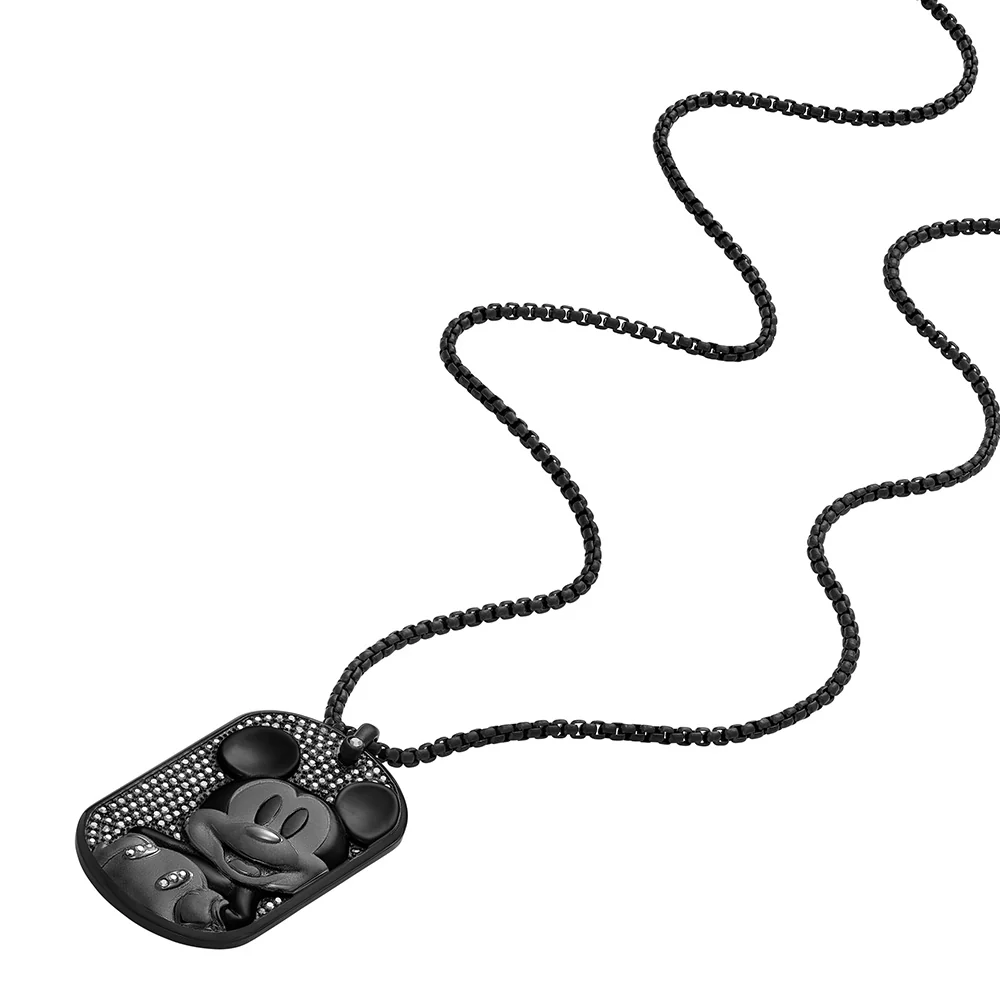 Disney Mickey Mouse Black Tone Stainless Steel Dog Tag Pendant On Chain 100th Disney Anniversary - Image 2