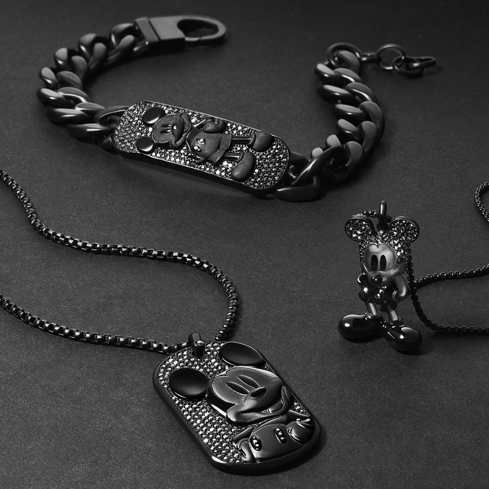 Disney Mickey Mouse Black Tone Stainless Steel Plaque ID Bracelet 100th Disney Anniversary - Image 10