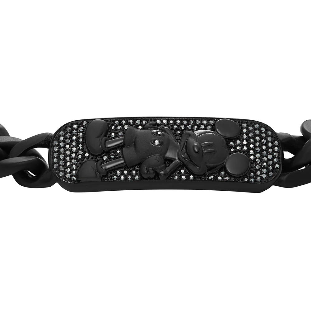 Disney Mickey Mouse Black Tone Stainless Steel Plaque ID Bracelet 100th Disney Anniversary - Image 2