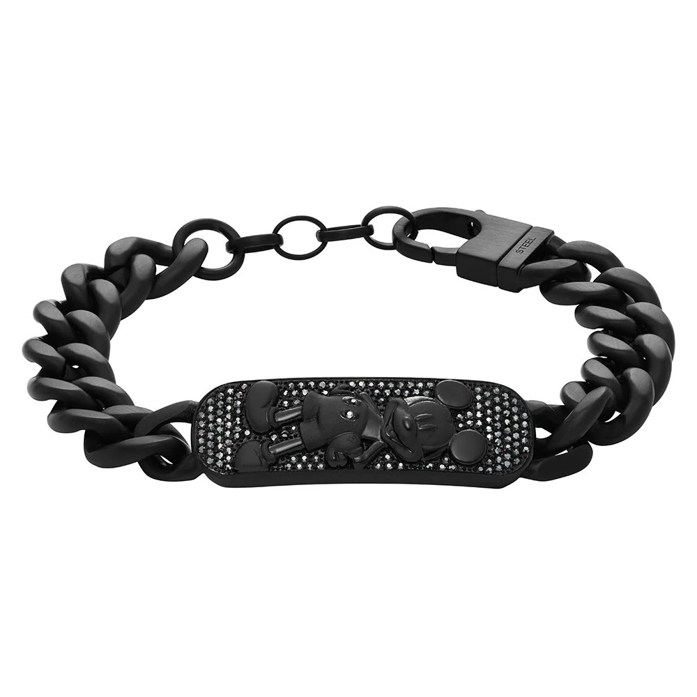 Disney Mickey Mouse Black Tone Stainless Steel Plaque ID Bracelet 100th Disney Anniversary - Image 6